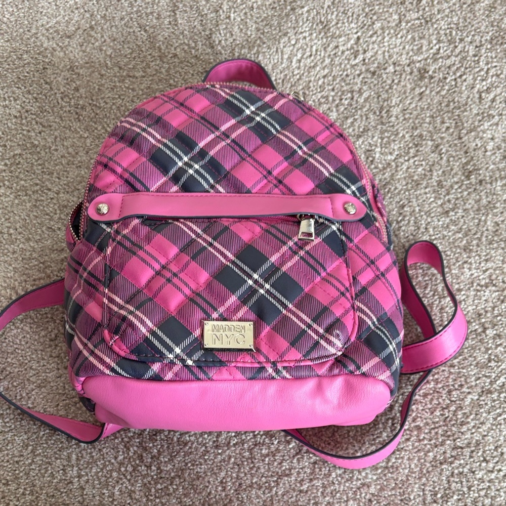 Madison NYC Pink Plaid Women's Backpack